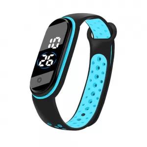 Sky Blue LED Digital Silicone Band Sports Belt Watch for Sm