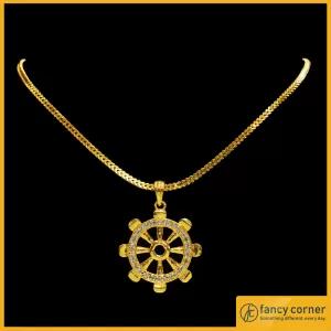 45 CM Gold Plated Fox Chain & Dharmachakra Pendant with Whit