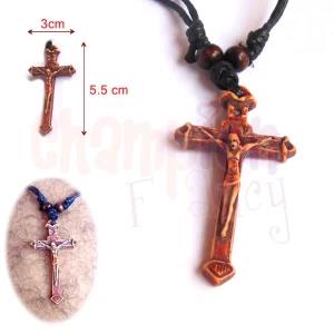 Men Necklace with Brown Cross Pendent in Black Code