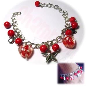 Stainless Steal Silver Anklets with Red Decorations
