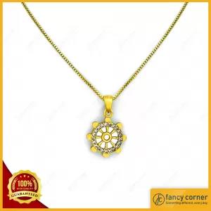 24Gold Plated Box Chain & White Stone Dharmachakra+