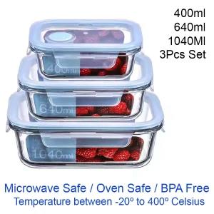 3Pcs -Borosilicate Glass Food Storage Oven Safe