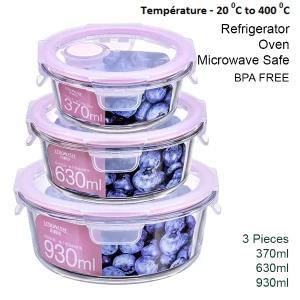 3Pcs -Oven/Microwave Safe Glass Bowl with Lid