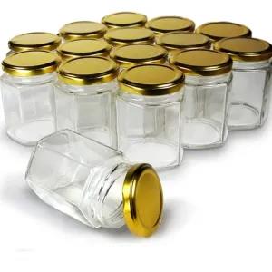 5pcs-300ml Glass Hexagonal Jar with Gold Lid 5pcs