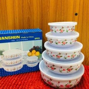 5pcs Enamel Bowls with Lids Vintage Soup Bowl