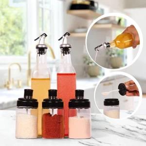 5pc set Glass oil and seasoning bottle with lid