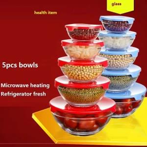 5Pcs Glass Bowls With Lids Microwave Refrigerator Set