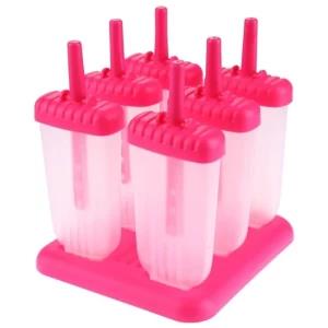 6pcs Ice Cream Lolly Tray Rectangle Shaped Molds Stick
