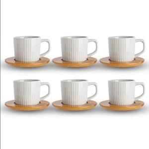 Generic Ceramic Mugs with Bamboo Saucers