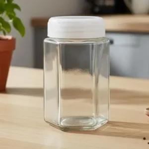 Generic Hexagonal Glass Jar with Air Tight Lid 300ml