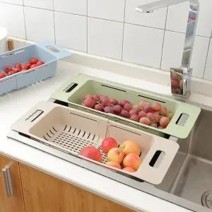 Green ADJUSTABLE DISH DRAINER SINK DRAIN BASKET WASHING VEGE