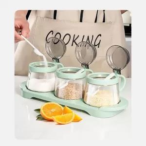 Lovwish Glass Tray & Seasoning Pot Set 4Pcs Sauce Jar