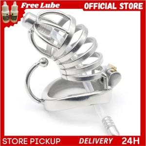 Male bdsm steel Chastity Cage with urethral tube sex toy
