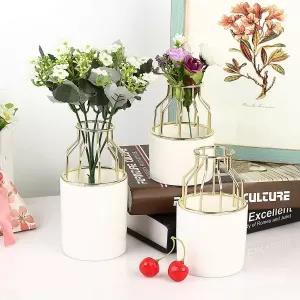 Pure White & Royal Gold Color Ceramic Flower Pot Luxury Deco