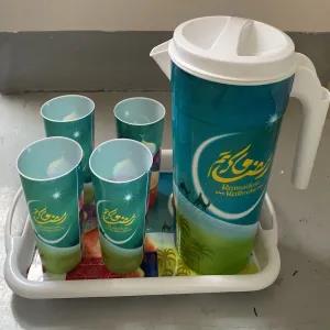 Ramadani Decor Multicolor Kanji Jug 1L-2L, 4 Cups & Tray