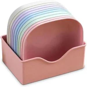 SHOPPING VIBES 10pc Colorful Snack Plates Set with Holder