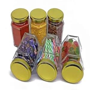 Spice Jar Glass Bottle 300ml Glass Hexagonal Jar with Lid 3P
