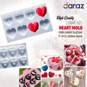 White 8 Diamond Heart Silicone Mold Re usable Food grade Sil