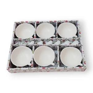 White Ceramic Mini Salad Plate with Spoon Set of 6 Bowl