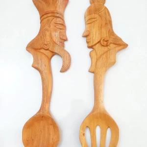 Wood Carving King & Queen Wall Art Spoon Fork Handmade