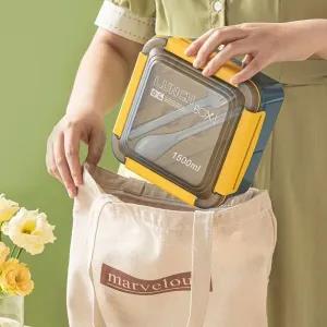 Yellow 1500ml Lunch Box Portable Lunch Containers Heat Resis