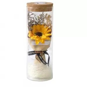 Yellow Artificial Sunflower in Glass Dome Gifts for Women En
