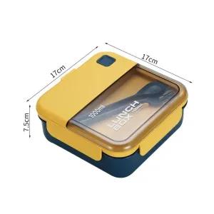 Yellow Stackable Bento Square Lunch Box with Spoon Fork, Mic