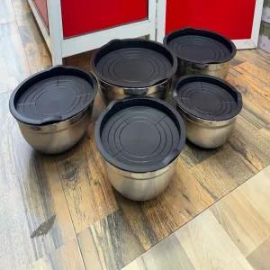 Black Bowls with Lids Set of 5, Stainless Steel Salad Nestin