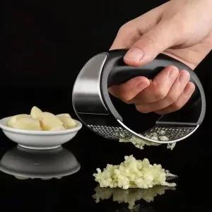 Black Multifunctional Stainless Steel Garlic Press, Circular