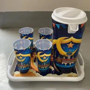 Ramadani Kanji Jug Multicolor 1L-2L with 4 Cups and Tray