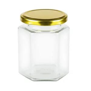 Gold-300ml Glass Hexagonal Jar with Gold Lid 1pcs