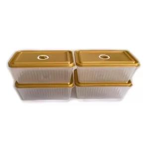 Gold 4 Pieces Transparent Plastic Food Containers Set (RECTA