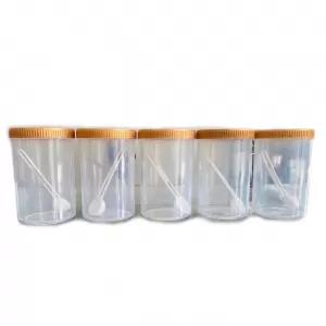 Gold 5 Pieces Visual Plastic Kitchen Spice Containers ROUND