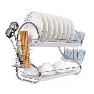 kitchen dish rack 2 layer stainless steel water drainer