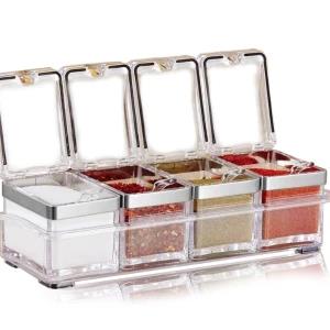 Kitchen Spice Pots 4 Pieces Clear Seasoning Box