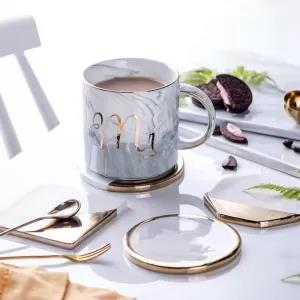 Luxury Square Patten Modern Home Kitchen Marble Coaster Gold