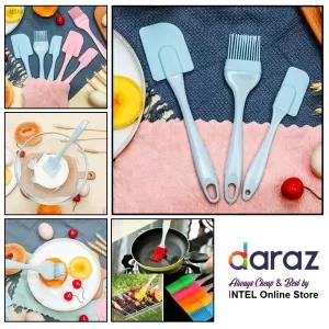 Pink 3 Pieces/Set Cream Scraper Silicone BBQ Oil Brush Spatu