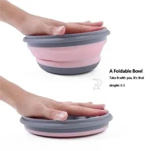 Pink Pieces Silicone Portable Folding Bowl Camping Lunch Box