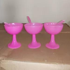 Pink Plastic Ice Cream Cup with Plastic Spoon