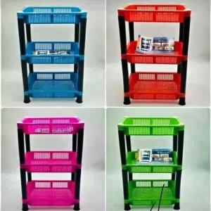 Pink Plastic Vegetable / Fruit Rack - 3 Layers - Square
