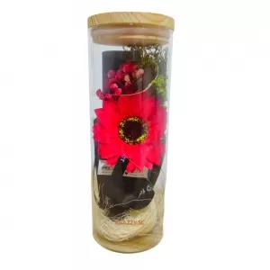 Encha Red Artificial Sunflower Glass Dome LED