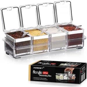 Silver 4 Compartment Crystal Spice Rack Crystal Seasoning Ac