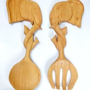 Wooden Craft Carving Handmade Elephant Fork & Spoon Wall