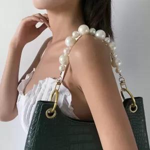 Generic 29cm White & Silver Pearl Strap Handbag Handle