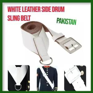 White Leather Side & Tenor Drum Sling Belt - Pakistan