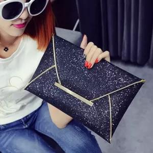Gold Color Luxury Korean Design Sequins Envelope Bag PU