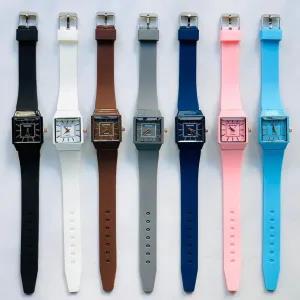 Grey NEW LADIES LUXURY RUBBER STRAP SQUARE WATCHES