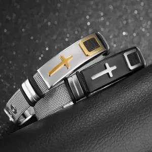 Generic Luxury Gold Black Classic Cross Bracelet Men