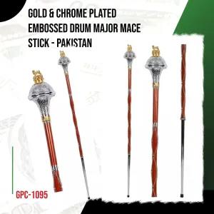 GOLD & CHROME PLATED EMBOSSED DRUM MAJOR MACE STICK GPC-109
