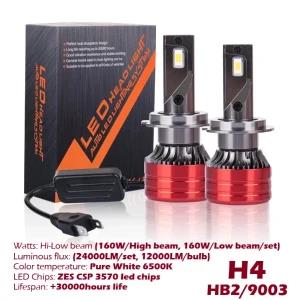 LED 24000Lm 160W H4 Hi Lo Beam 6000K Headlight Bulbs 12V